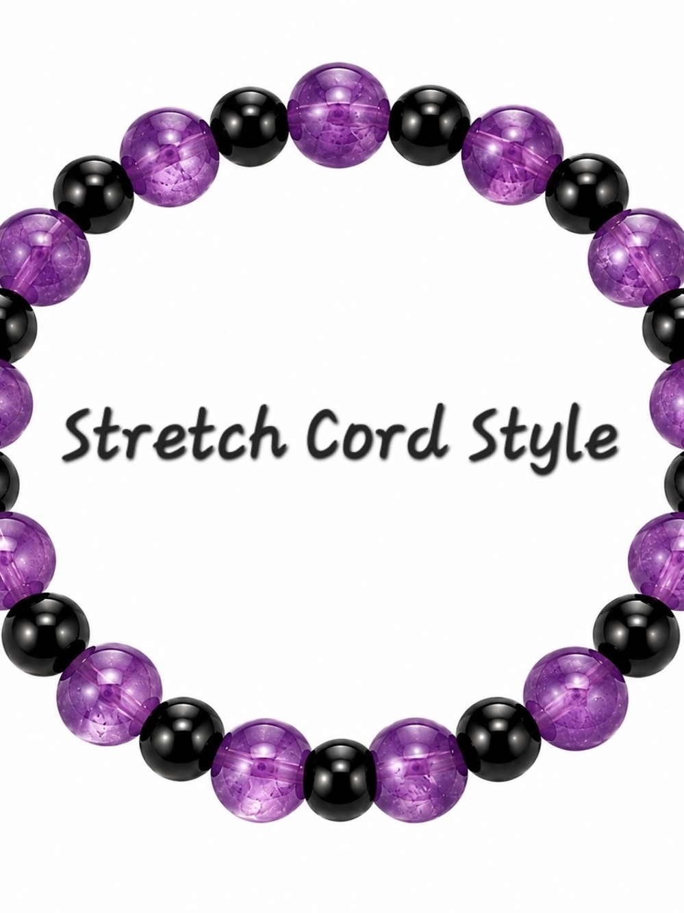 Kūpaʻa Bracelet: 6mm Black Obsidian and Amethyst, Stretch Cord Style